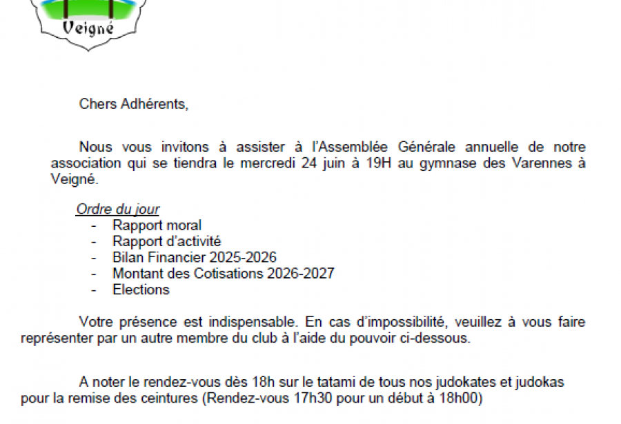 Remise des Ceintures et Assemblée Générale 24/06